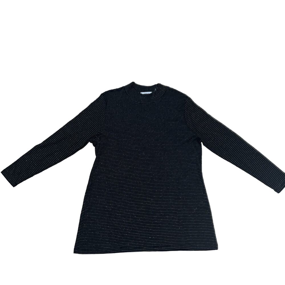 CJ Banks 1X Black Silver Stripe Long Stretch Mock Turtleneck - Picture 2 of 5